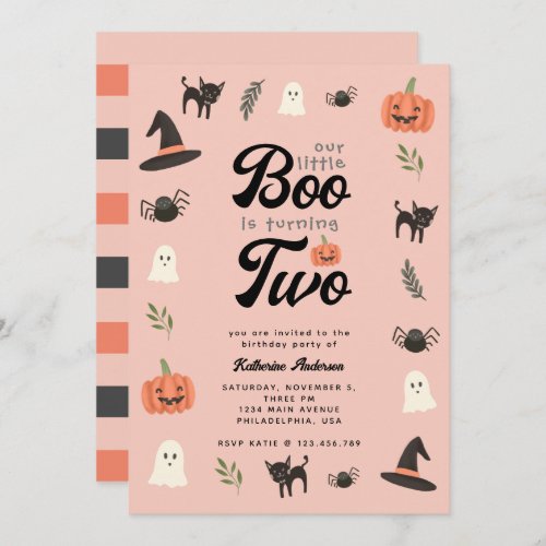 Our Little Boo Turning Two Halloween Cute Birthday Invitation