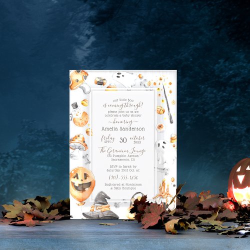 Our Little Boo  Watercolor Halloween Baby Shower Invitation