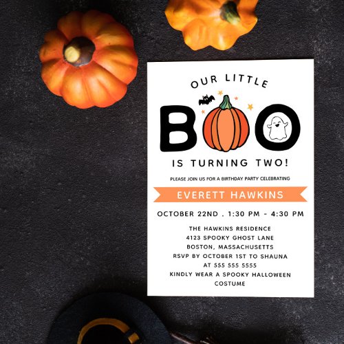 Our Little Boo White Halloween Birthday Party Invitation