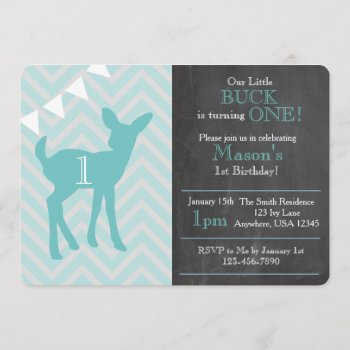 Our Little Buck Is Turning One Birthday Invite by CardinalCreations at Zazzle