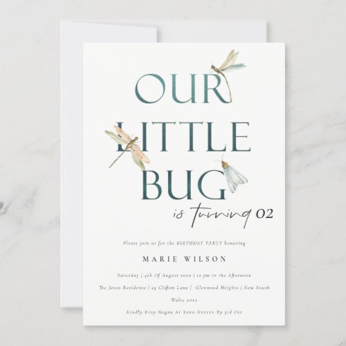 Our Little Bug Blue Dragonfly Any Age Birthday Invitation