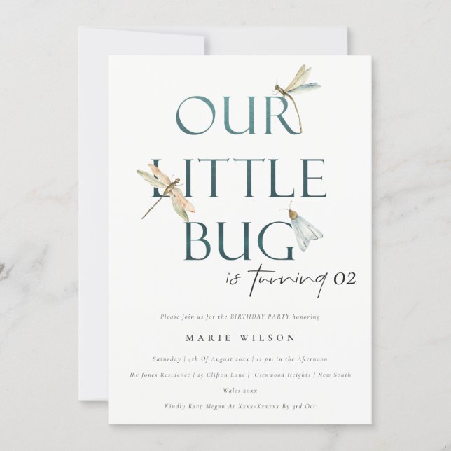 Our Little Bug Blue Dragonfly Any Age Birthday Invitation (Front)