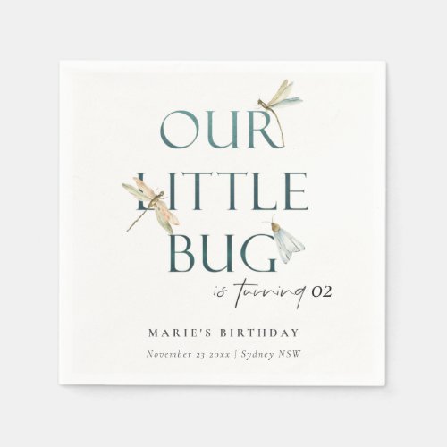 Our Little Bug Blue Dragonfly Any Age Birthday Napkins