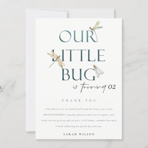 Our Little Bug Blue Dragonfly Any Age Birthday Thank You Card