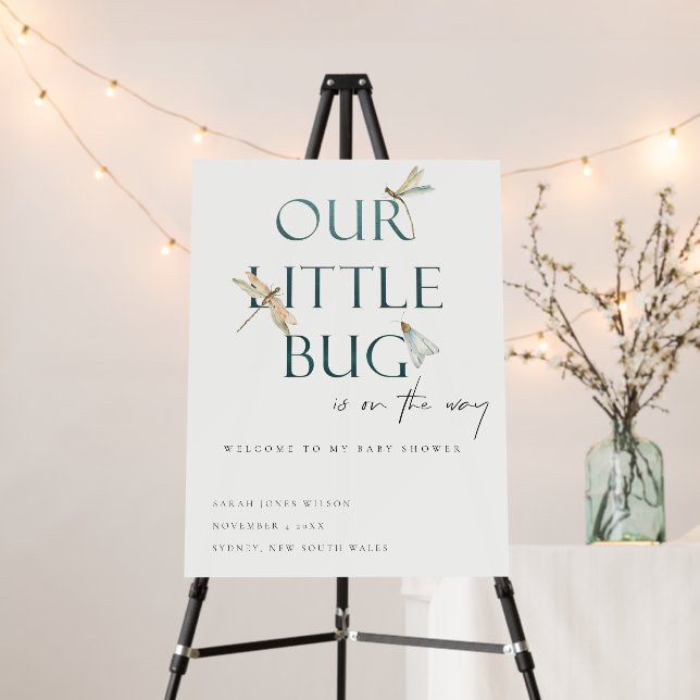 Our Little Bug Blue Dragonfly Baby Shower Welcome Foam Board (In Situ (Stand))