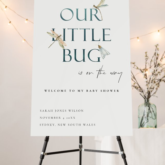 Our Little Bug Blue Dragonfly Baby Shower Welcome Foam Board (In Situ (Stand))