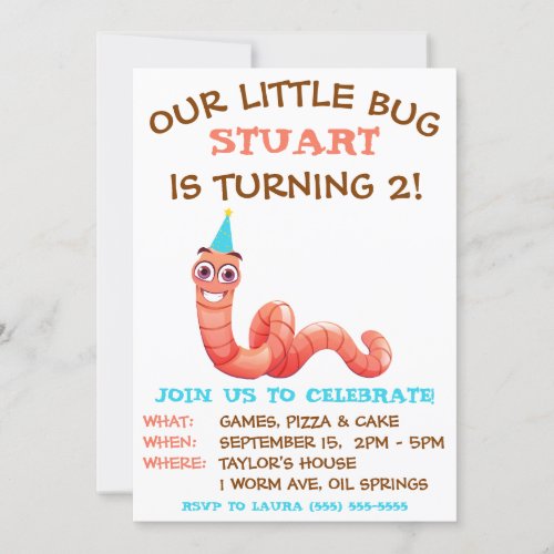 Our Little Bug Earthworm Worm Birthday Party Invitation