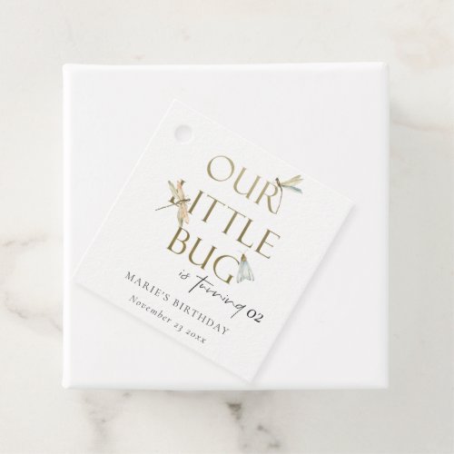 Our Little Bug Gold Dragonfly Any Age Birthday Favor Tags