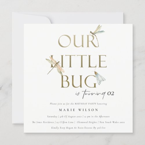 Our Little Bug Gold Dragonfly Any Age Birthday Invitation