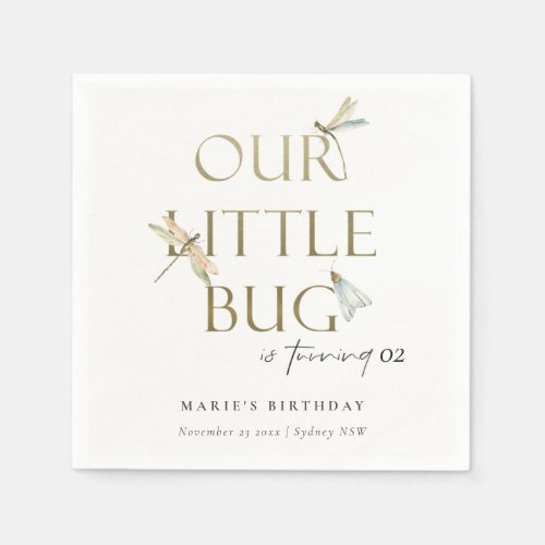 Our Little Bug Gold Dragonfly Any Age Birthday Napkins