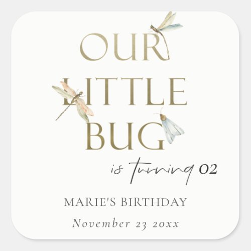 Our Little Bug Gold Dragonfly Any Age Birthday Square Sticker