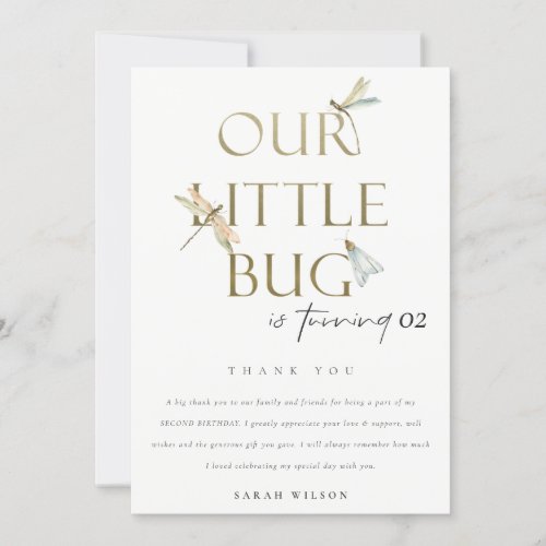 Our Little Bug Gold Dragonfly Any Age Birthday Thank You Card
