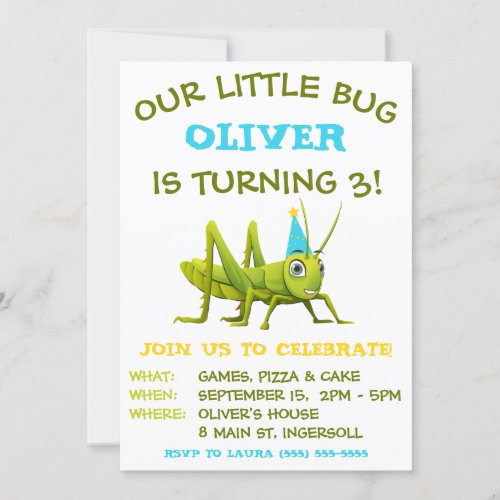 Our Little Bug Grasshopper Birthday Party Invitation