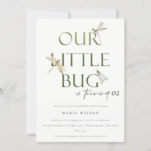 Our Little Bug Green Dragonfly Any Age Birthday Invitation