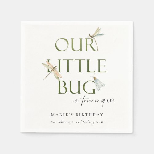 Our Little Bug Green Dragonfly Any Age Birthday Napkins