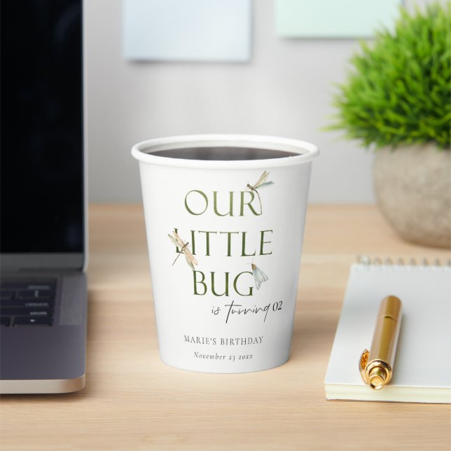 Our Little Bug Green Dragonfly Any Age Birthday Paper Cups (Insitu)