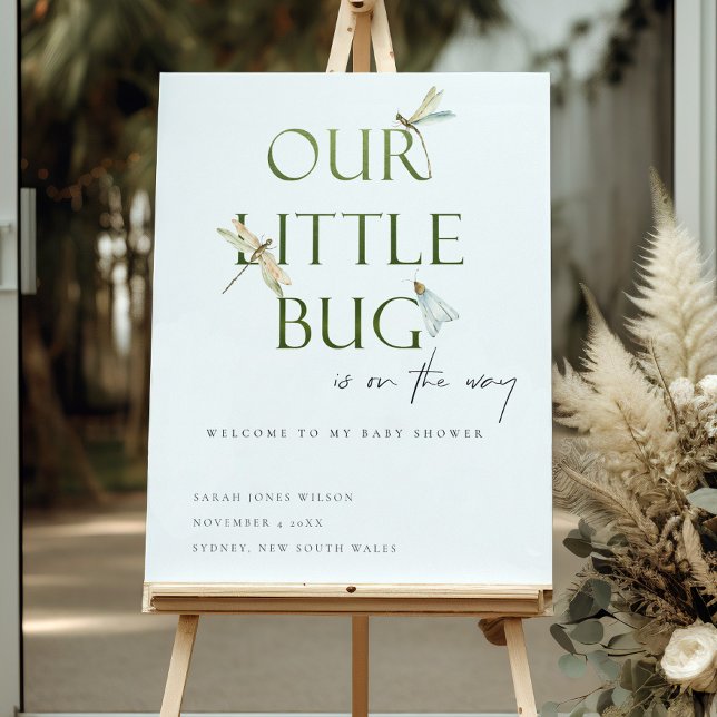 Our Little Bug Green Dragonfly Baby Shower Welcome Foam Board (Creator Uploaded)