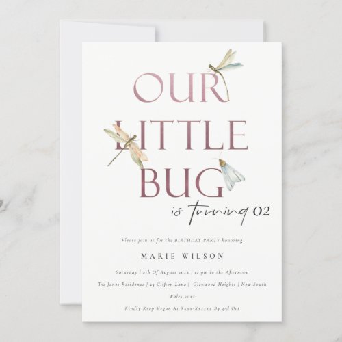 Our Little Bug Pink Dragonfly Any Age Birthday Invitation