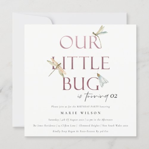 Our Little Bug Pink Dragonfly Any Age Birthday Invitation