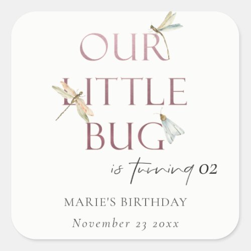 Our Little Bug Pink Dragonfly Any Age Birthday Square Sticker