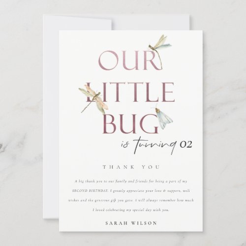 Our Little Bug Pink Dragonfly Any Age Birthday Thank You Card