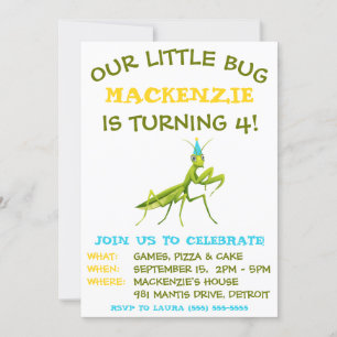 Our Little Bug, Praying Mantis, Birthday Party Invitation