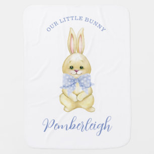 Our Little Bunny Blue Watercolor Coquette Bow Baby Blanket