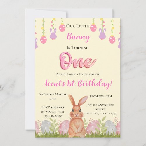 Our Little Bunny Is Turning One Birthday Invitation