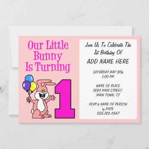 Our Little Bunny Is Turning One Invitation