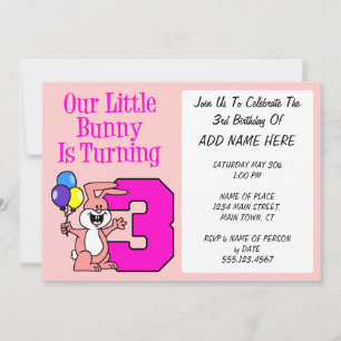 Our Little Bunny Is Turning Three Invitation