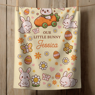 Our Little Bunny Whimsical Easter Pattern Name Baby Blanket