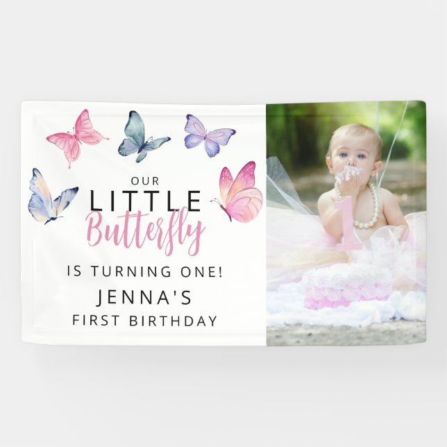 Our Little Butterfly Birthday Party Banner (Horizontal)