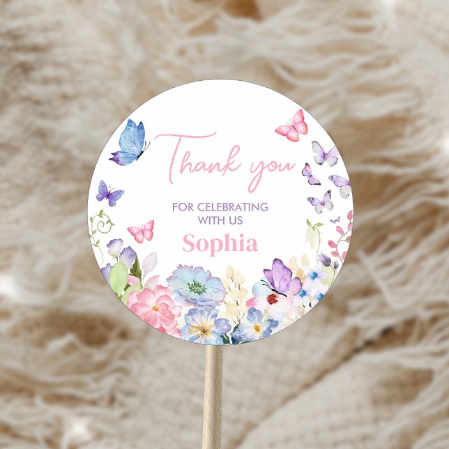 Our Little Butterfly Birthday Party Classic Round Sticker (Our Little Butterfly Birthday Party Sticker)