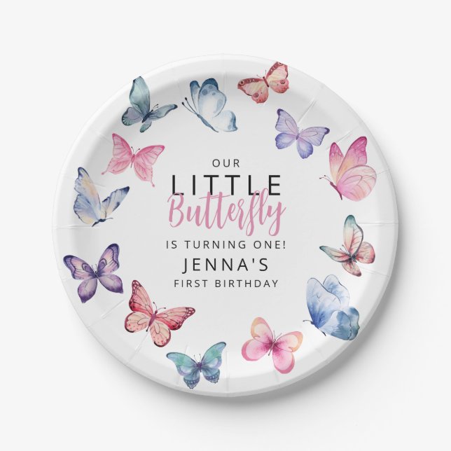 Our Little Butterfly Birthday Party Paper Plates (Front)