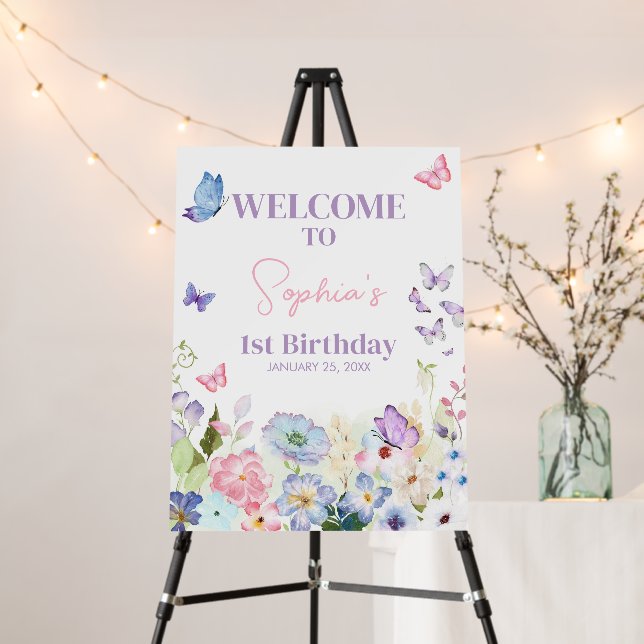 Our Little Butterfly Birthday Party Welcome Sign (In Situ (Stand))