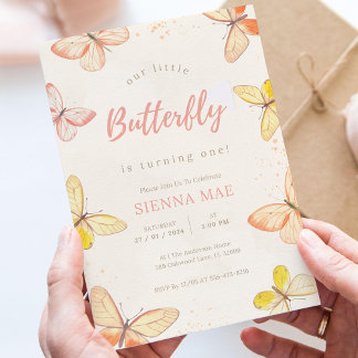 Our Little Butterfly Buttercream 1st Birthday Invitation