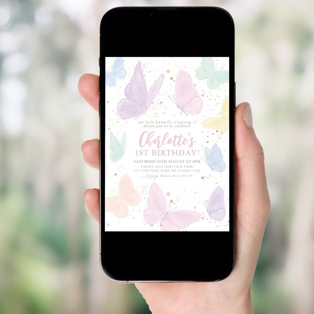 Our Little Butterfly Girl Pastel Rainbow Birthday  Invitation (Front Digital)