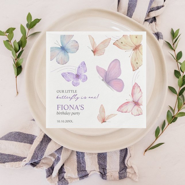 Our little butterfly Girl's 1st birthday Cute Chic Napkins (Our little butterfly 1st birthday napkin)