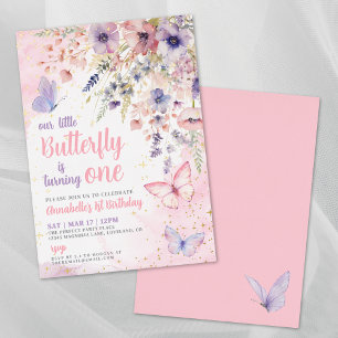 Our Little Butterfly Girl's Birthday Pink Gold Foil Invitation