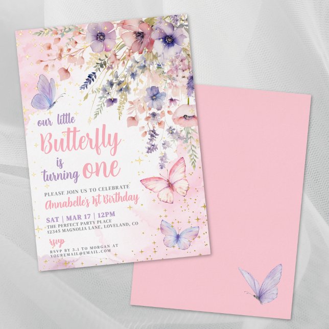 Our Little Butterfly Girl's Birthday Pink Gold Foil Invitation (Our Little Butterfly Girl's Birthday Pink Gold Foil Invitation)