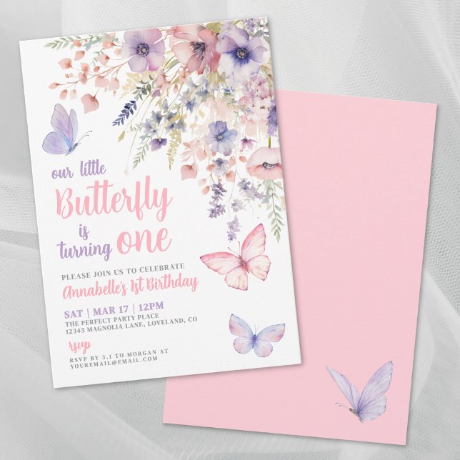 Our Little Butterfly Girl's Pink Birthday Party Invitation (Our Little Butterfly Girl's Pink Birthday Party Invitation)