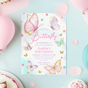 Our Little Butterfly Girls Pink Birthday Party Invitation