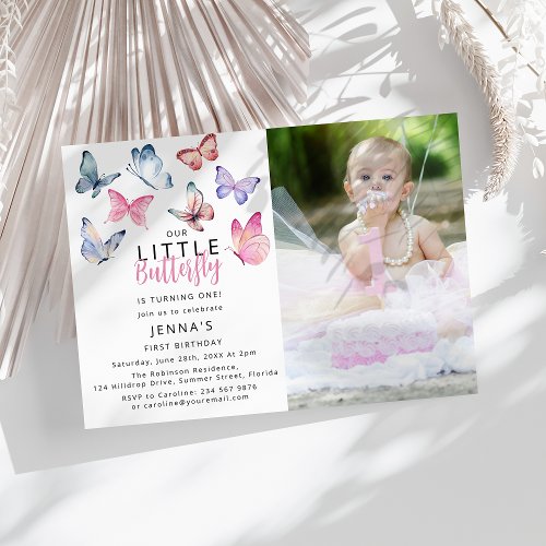 Our Little Butterfly Photo Birthday Party Invitation