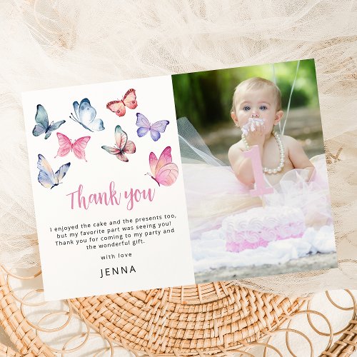 Our Little Butterfly Photo Birthday Party Thank You Card