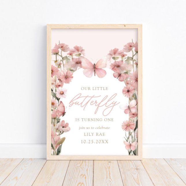 Our Little Butterfly Pink Girls 1st Birthday Poster (Creator Uploaded)
