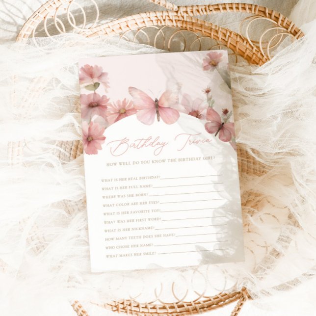 Our Little Butterfly Pink Girls Birthday Trivia Note Card (Creator Uploaded)