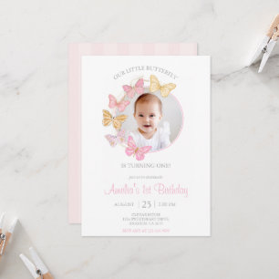 Our Little Butterfly Pink Purple Girl 1st Birthday Invitation
