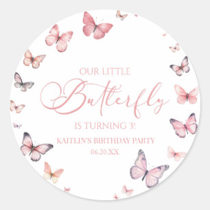 Our Little Butterfly Soft Pink Birthday Party Classic Round Sticker