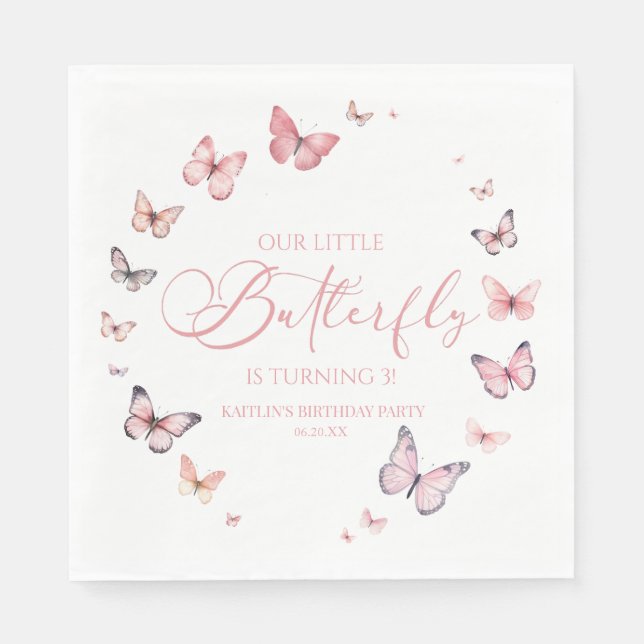 Our Little Butterfly Soft Pink Birthday Party Napkins (Front)