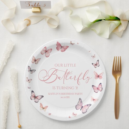 Our Little Butterfly Soft Pink Birthday Party Paper Plates